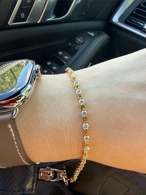 Gold Tennis Bracelet with Clear Moissanite Stones